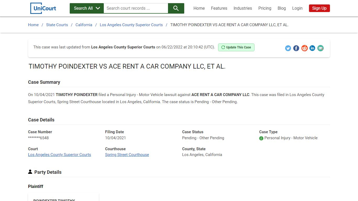 TIMOTHY POINDEXTER VS ACE RENT A CAR COMPANY LLC, ET AL ...